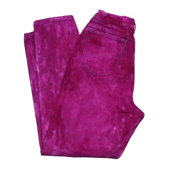 Vintage Lee Jeans Hot Pink Fuchsia Tie Dye High Rise 27 in Waist Mom USA - Picture 6 of 12